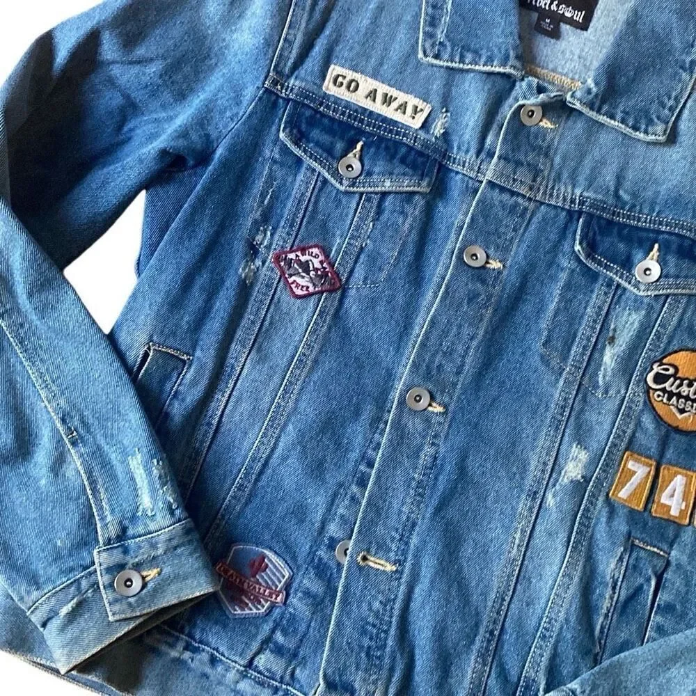 Rebel & Soul Long Sleeve Button Jean Jacket Women Medium Y2K Blue B13 - Picture 2 of 6